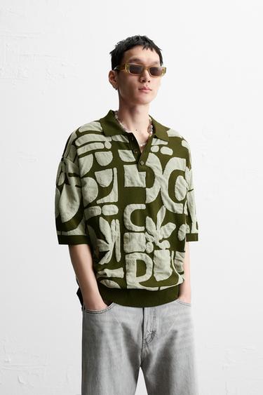 CONTRAST JACQUARD KNIT POLO SHIRT - Greens by Zara