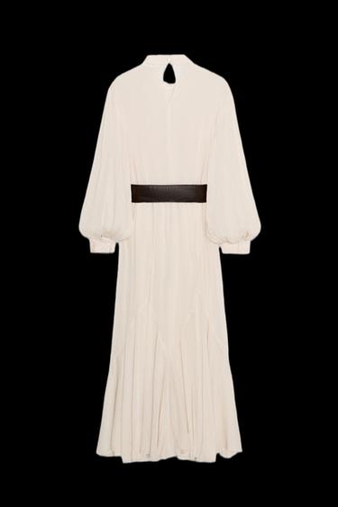 MIDI-KLEID MIT SPITZE UND GÜRTEL - Mittelbeige von Zara