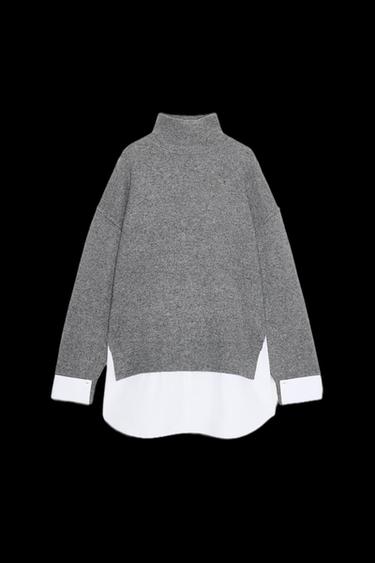 JERSEY PUNTO COMBINADO POPELÍN - Blanco / Gris de Zara - Imagen 0