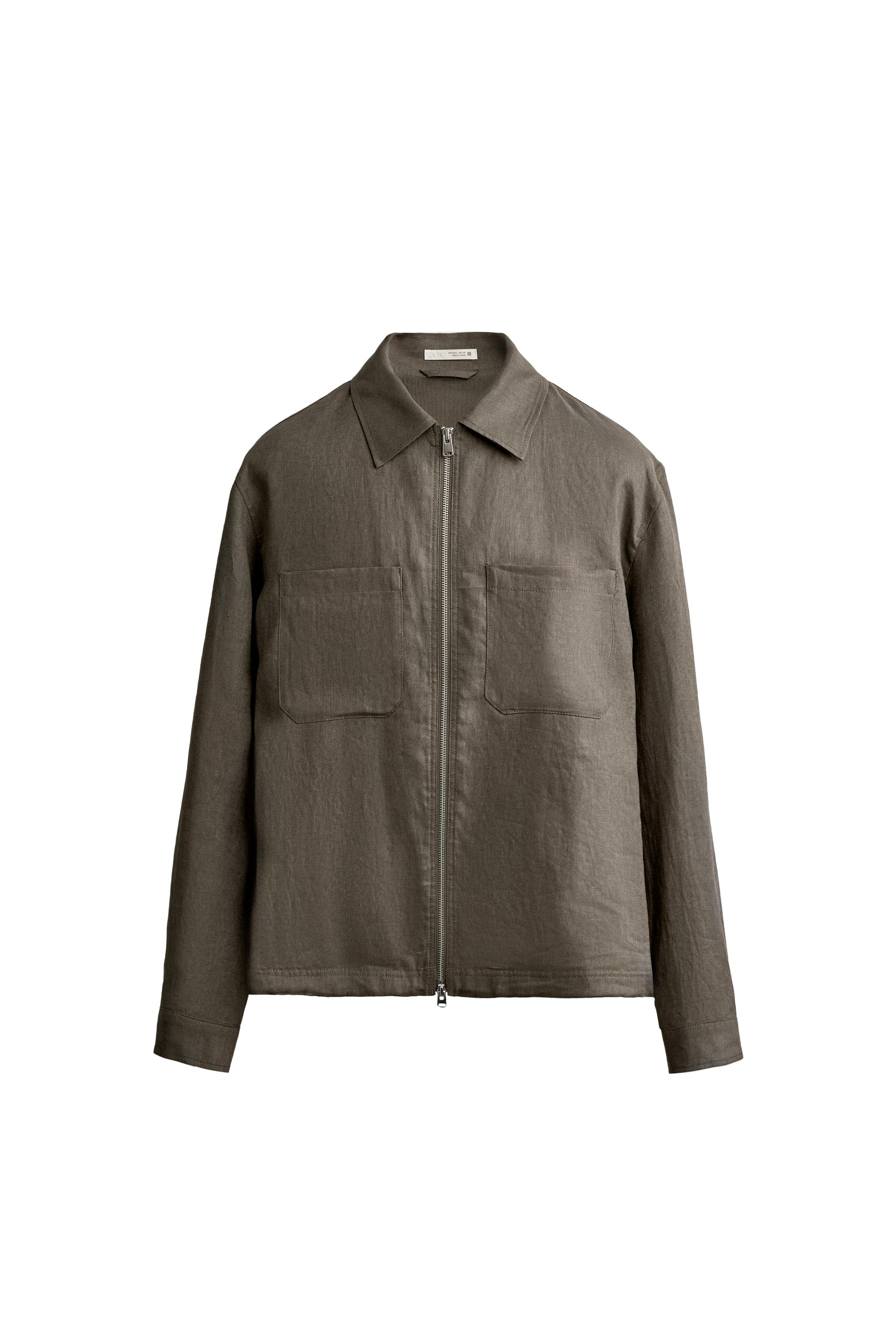 100%リネン ジップアップシャツジャケット - ネイビーブルー | ZARA