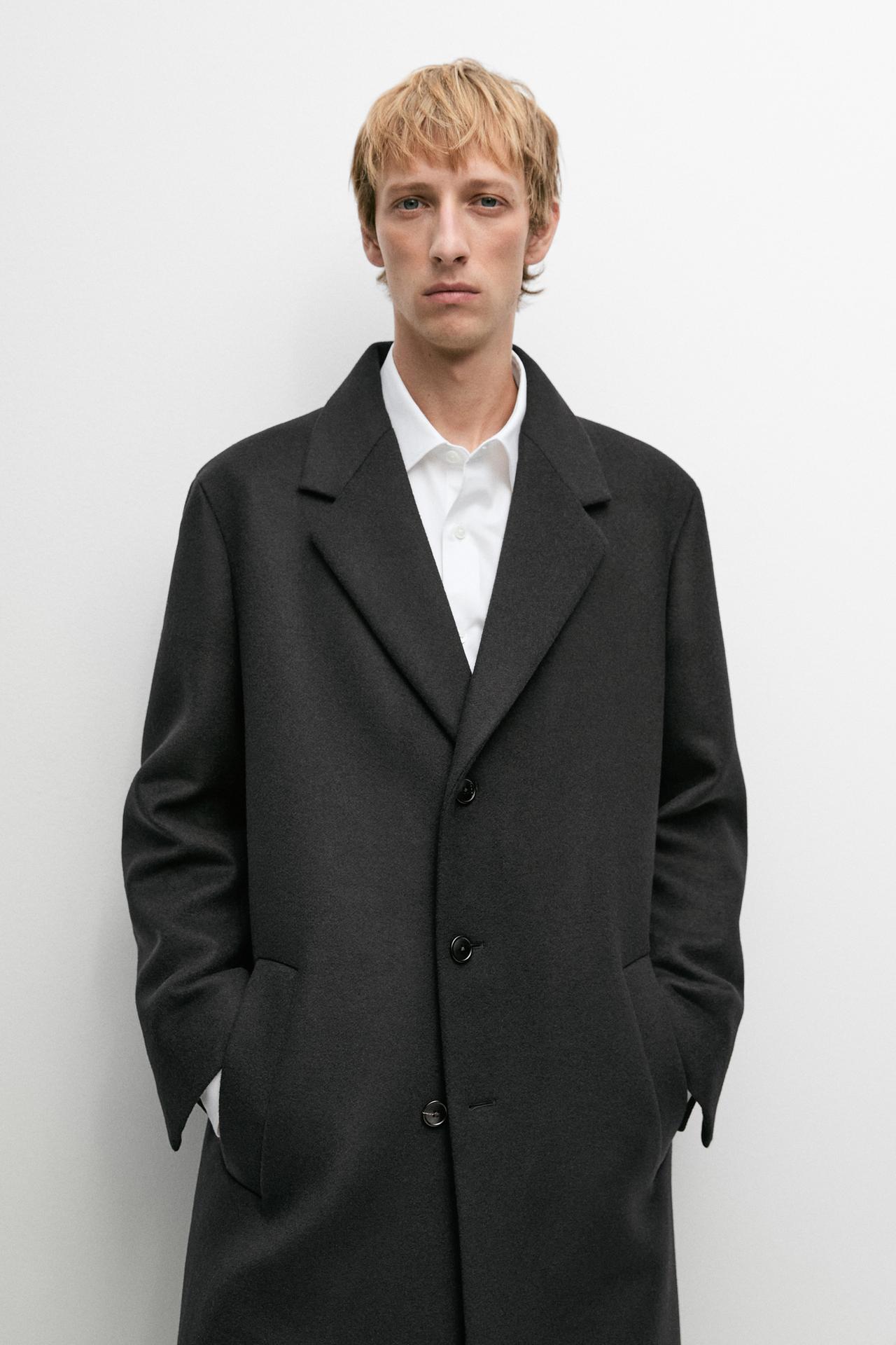 100% wool coat with lapel collar — Anthracite Gray