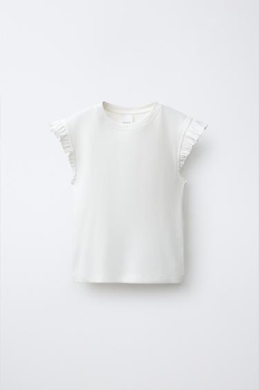 CAMISETA RIB COM BABADOS - Branco-marfim da Zara - Imagem 0