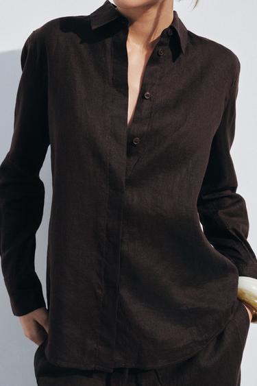 ZW COLLECTION 100% LINEN SHIRT - Brown by Zara