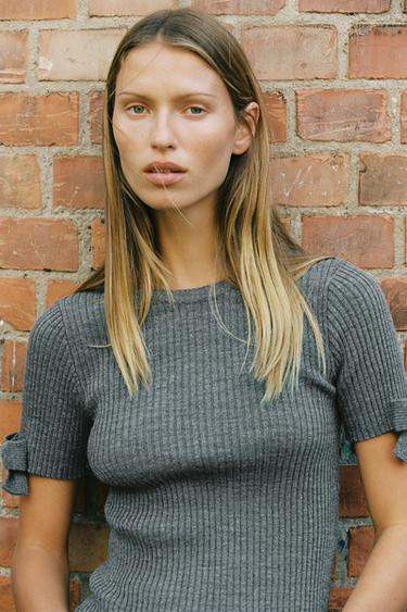 RIBBED KNIT SWEATER WITH BOWS - Grey by Zara - Image 2