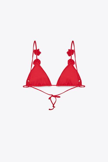 RAISED FLORAL TRIANGLE BIKINI TOP - Red by Zara - Image 5