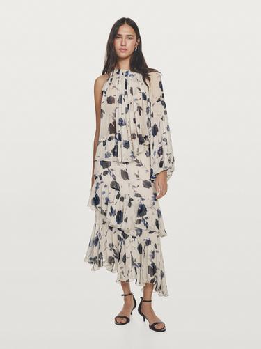 Blouse fluide asymétrique à imprimé floral - Écru de Zara - Image 0