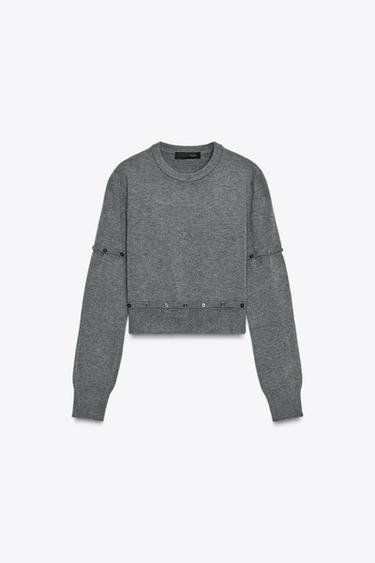 PULL AMOVIBLE EN MAILLE AVEC BOUTONS - Gris de Zara - Image 6