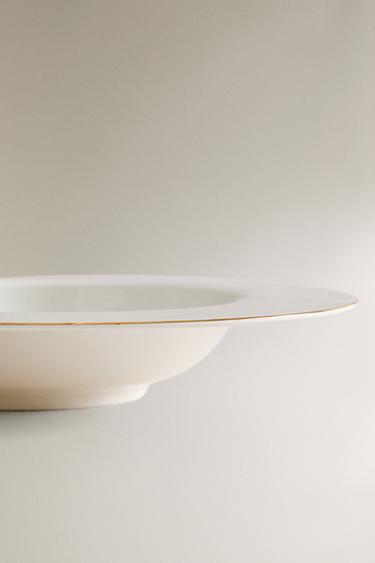RIMMED BONE CHINA SOUP PLATE - Gold by Zara - Image 3