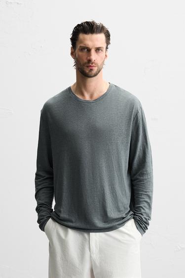 Zara LINEN BLEND T-SHIRT - Light green