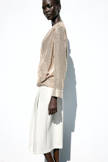 SEQUIN CROSSOVER BLOUSE - Gold by Zara - Image 3