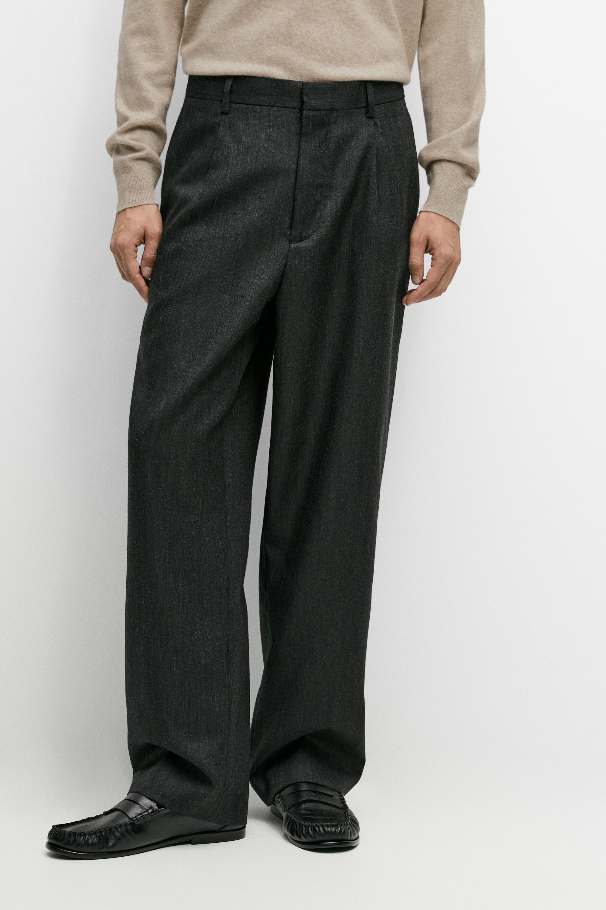 Relaxed fit wool pants with marled finish - Anthracite Gray | ZARA