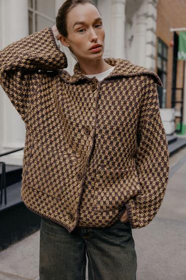 Zara OVERSIZED KNIT JACKET - Mink brown
