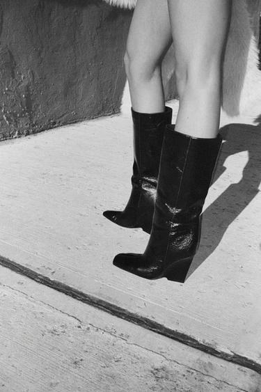 EFFECT WEDGE HEEL BOOTS - Dark Khaki Green by Zara - Image 0