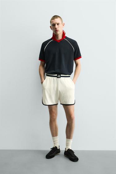 CONTRAST TRIM TEXTURED POLO SHIRT - Navy blue by Zara - Image 0