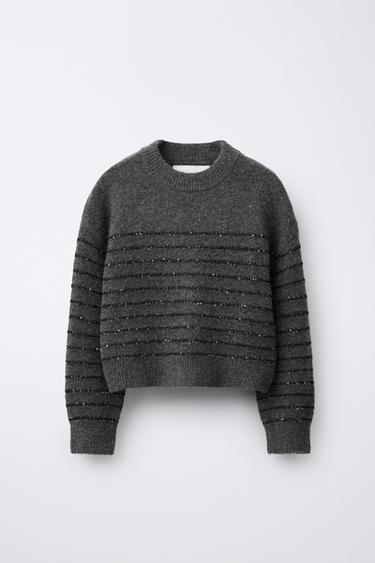STRIPED SEQUIN KNIT SWEATER - striped by Zara