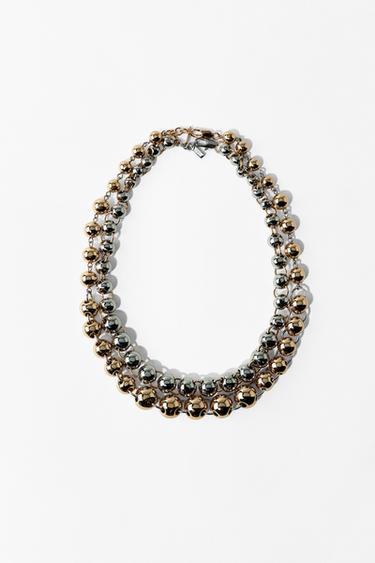 PACK OF 2 COMBINED BEAD NECKLACES - Gold / Silver by Zara