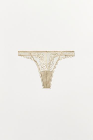 TANGA EN MESH ET DENTELLE - Écru de Zara - Image 3
