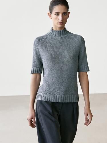 Zara Cotton blend knit sweater with mock turtleneck - Blue / Gray