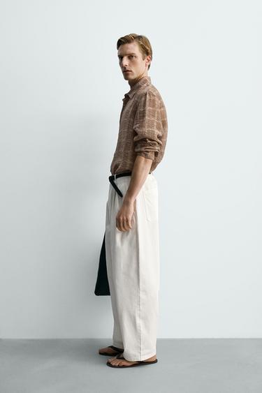 CHEMISE SEMI-TRANSPARENTE À CARREAUX - Marron clair de Zara - Image 3