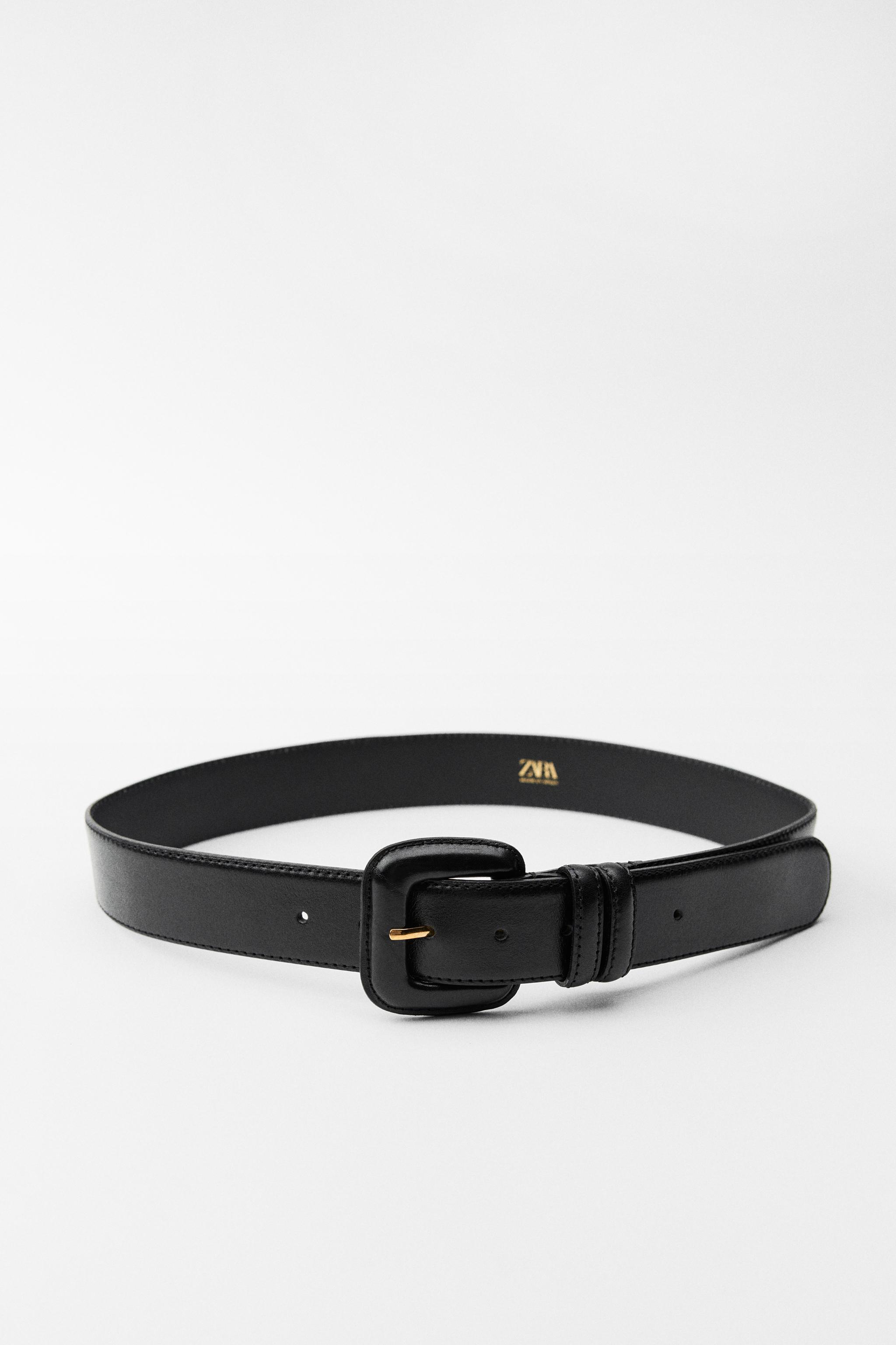LEATHER BELT WITH SQUARE BUCKLE - Black | ZARA United States