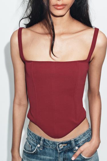 STRETCH CORSETRY-INSPIRED TOP - Dark red by Zara - Image 2
