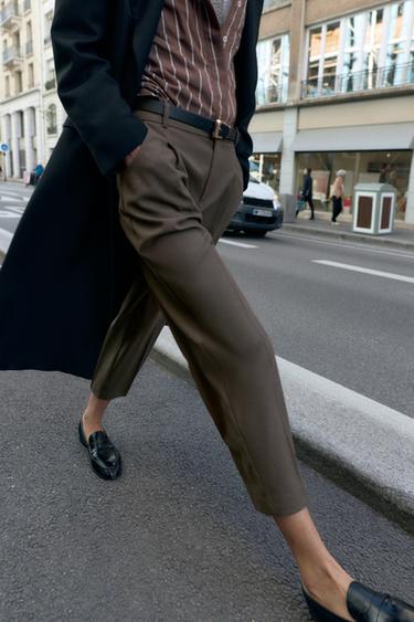 DARTED TROUSERS WITH BELT - Mink by Zara - Image 3