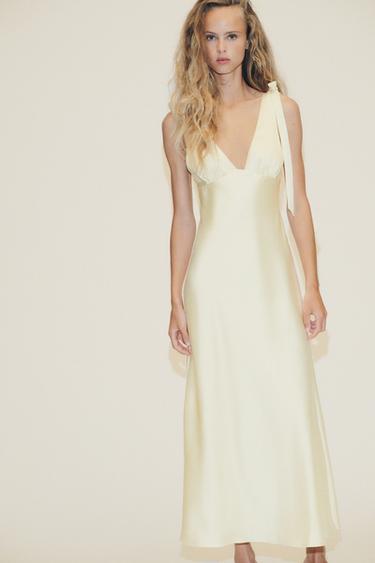 SATIN MIDI DRESS WITH BOWS - Light yellow by Zara - Image 1