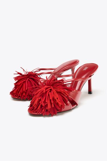 FRINGED HIGH-HEEL SANDALS - Coral Red by Zara - Image 3