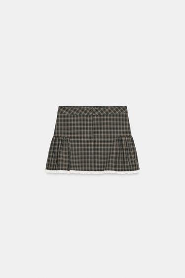 CHECK LACE MINI SKIRT - Green / Blue by Zara
