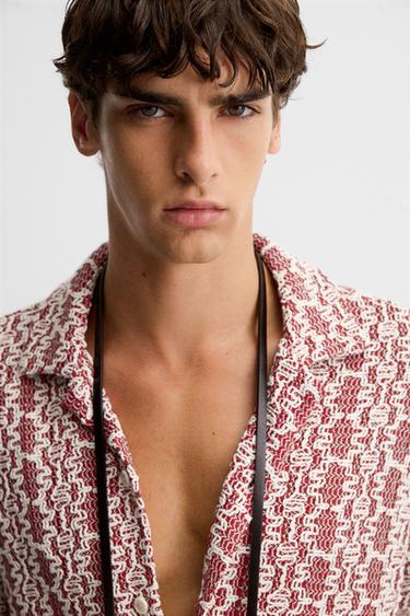 CROCHET TEXTURED SHIRT - White / Red by Zara - Image 6