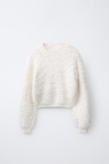 Zara FAUX FUR JUMPER - Ecru