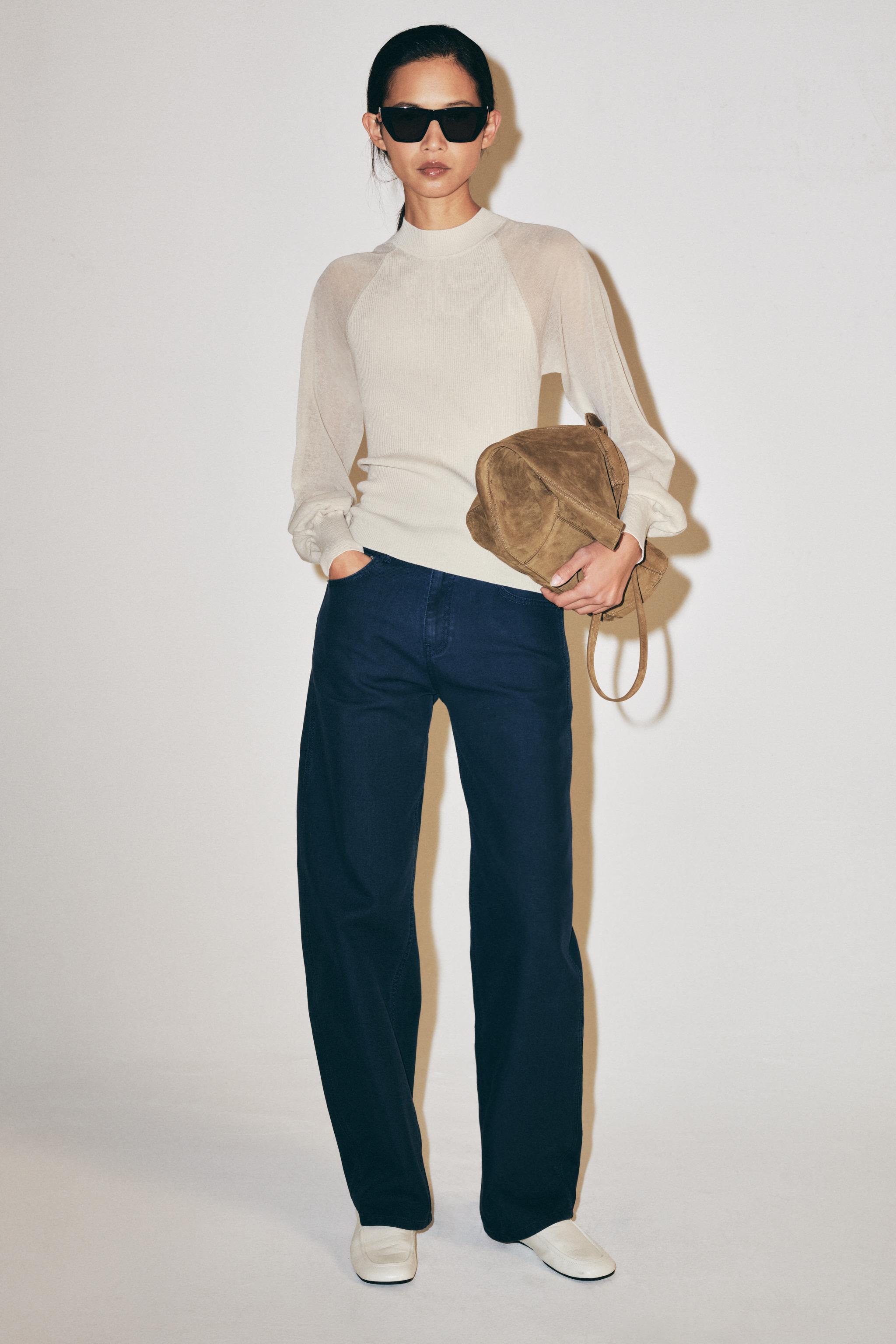 CONTRAST SLEEVE KNIT JUMPER — Pearl gray