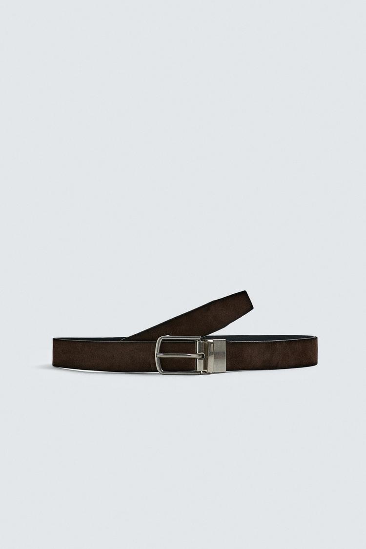 CEINTURE RÉVERSIBLE EN CUIR VELOURS Marron ZARA France