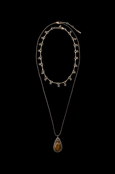 PACK OF 2 METAL NECKLACES WITH STONE - Golden by Zara - Image 0