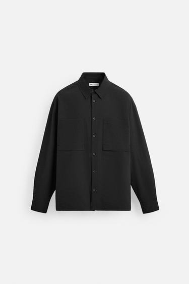 Zara RELAXED FIT SEERSUCKER SHIRT - Black