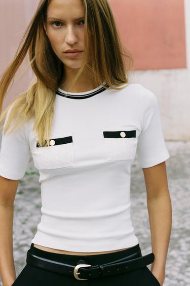 T-SHIRT WITH POCKETS - White by Zara