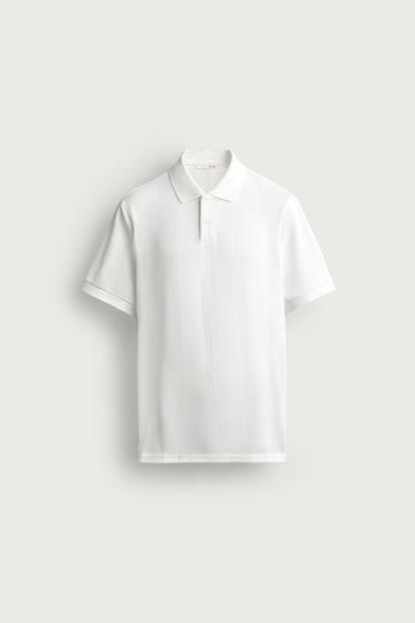 STRIPED JACQUARD REGULAR FIT POLO SHIRT - Oyster-white by Zara