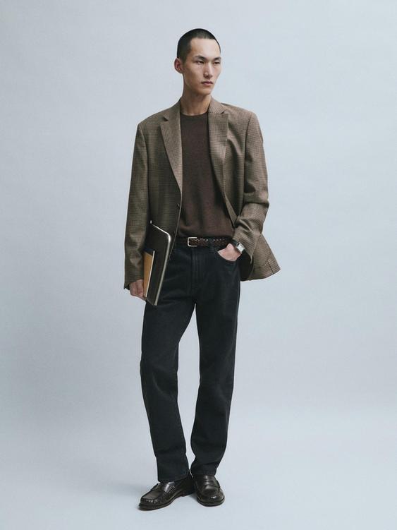 Zara 100% wool houndstooth blazer - Beige marl - Image 0