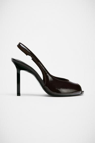 FAUX-PATENT HEEL SANDALS - Brown by Zara