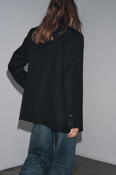 LIMITED EDITION ZW COLLECTION STRIPED WOOL BLEND BLAZER - Black by Zara - Image 2