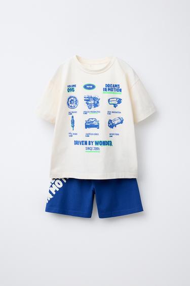 Zara AGES 6-14/ CAR PRINT PAJAMAS - Electric blue