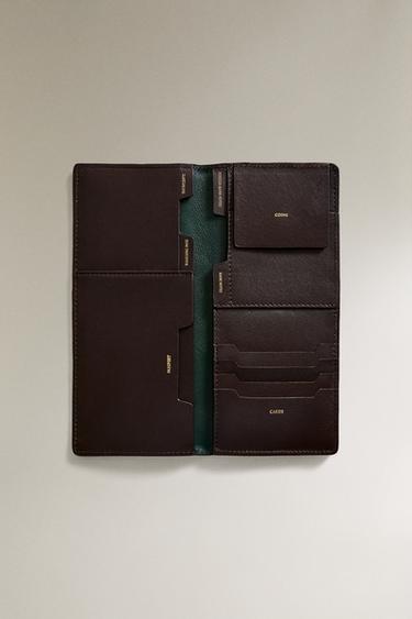 PORTEFEUILLE RANGEMENT CUIR VOYAGE - Marron / Vert de Zara - Image 1