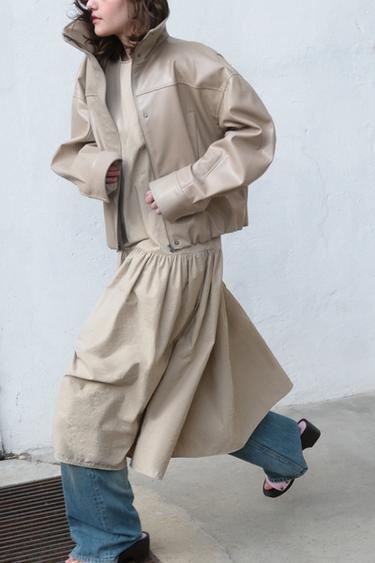 LEATHER EFFECT JACKET WITH PLEATS - Stone marl by Zara - Image 6