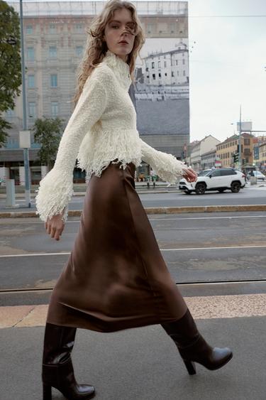 Zara SATENSKA MIDI SUKNJA – Smeđa