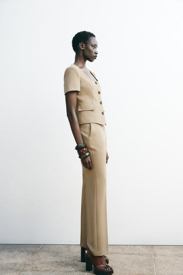 SHORT SLEEVE BLAZER WITH SHOULDER PADS - Brown / Taupe by Zara - Image 2