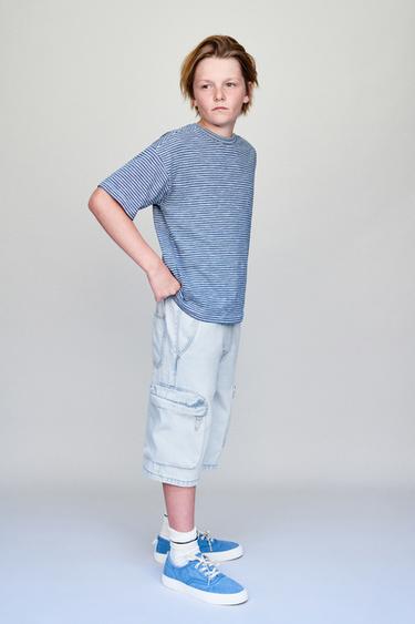 BERMUDA EN JEAN CARGO URBAIN - Bleu de Zara