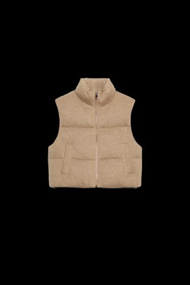 SHORT KNITTED PUFFER GILET - camel by Zara