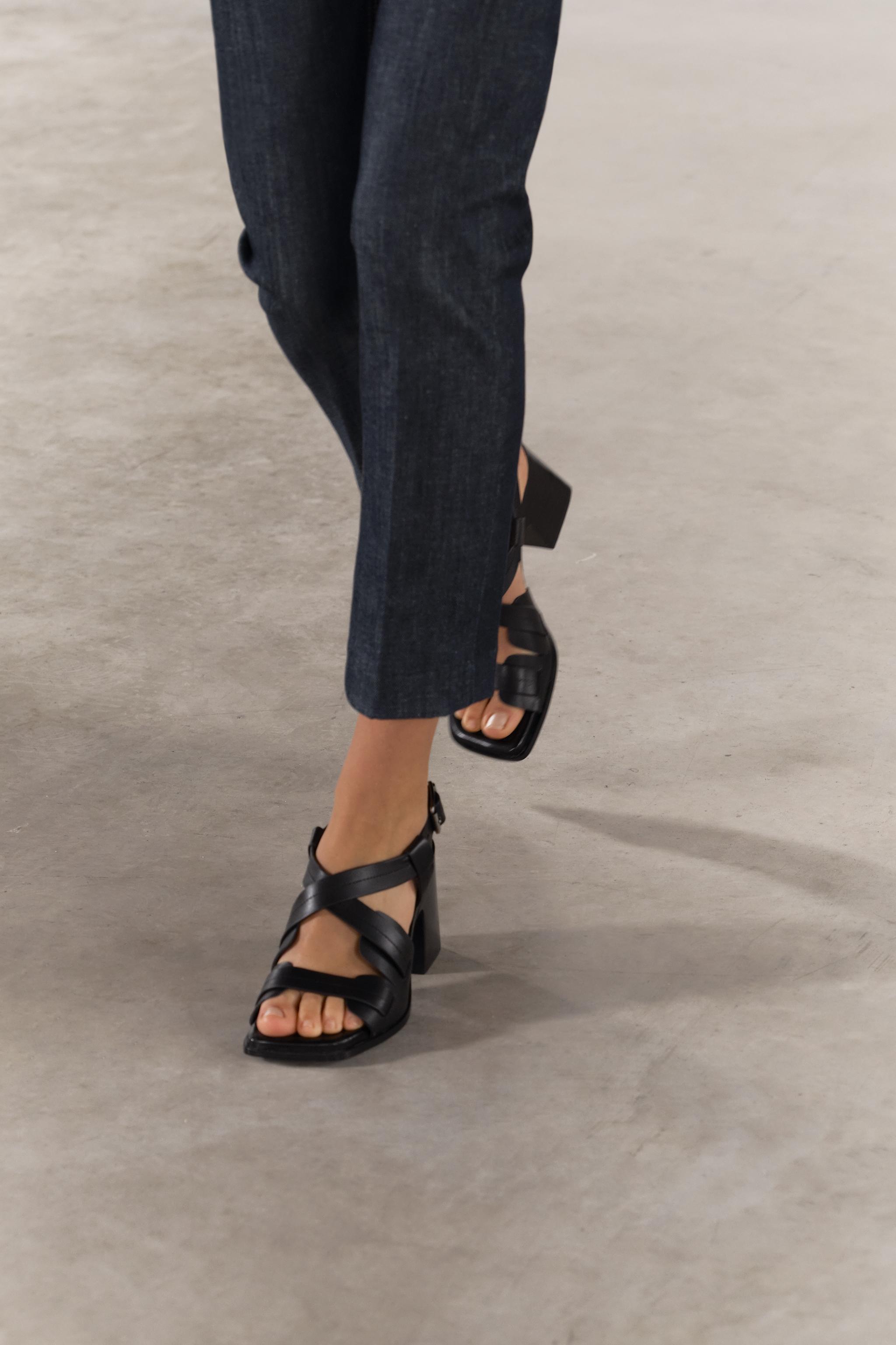 BLOCK HEEL LEATHER SANDALS - Black | ZARA Canada