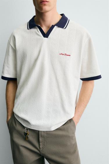 POLO JACQUARD VERTICAL BRODÉ - Écru / Bleu de Zara - Image 5