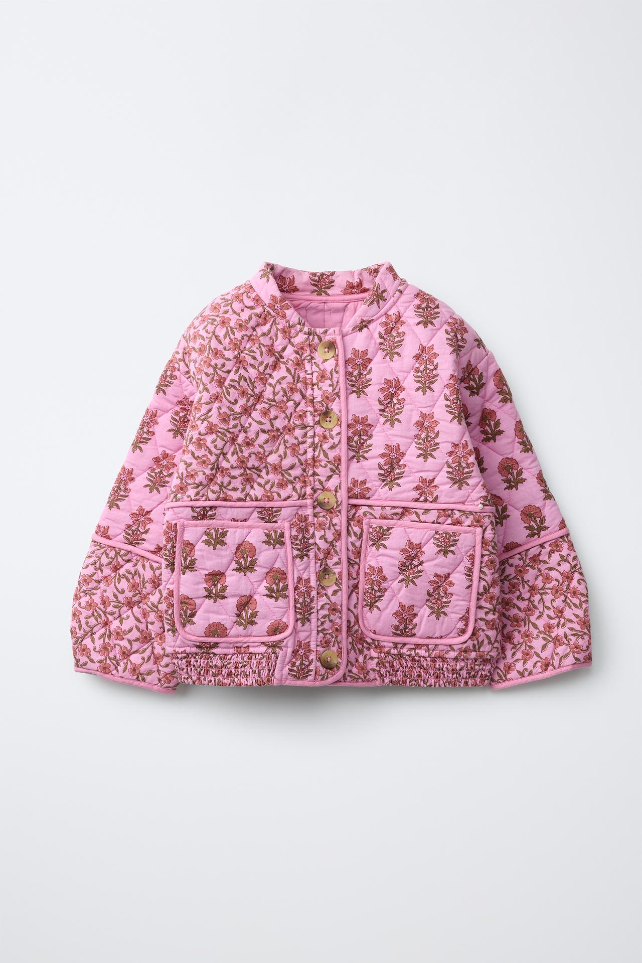 FLORAL PADDED JACKET — Dark pink